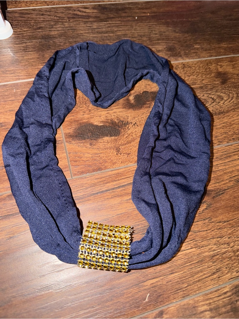 Navy Infinity Scarf with Gold Rhinestone Accent
